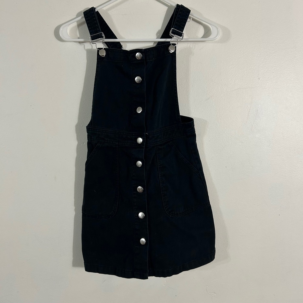 H&M Divided Denim Overall Dress Womens Size 6 Black  Button Front MINI
